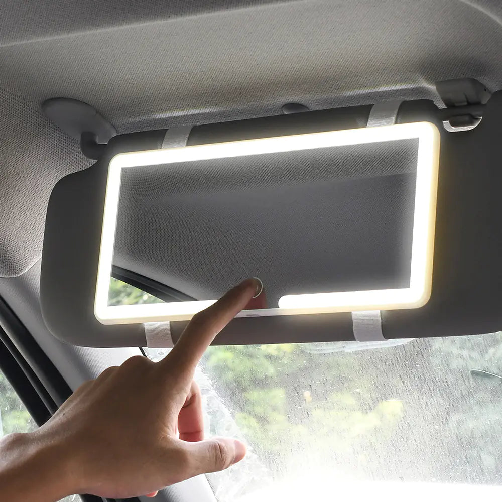 LED Car Sunshade Makeup Mirror with Adjustable Light