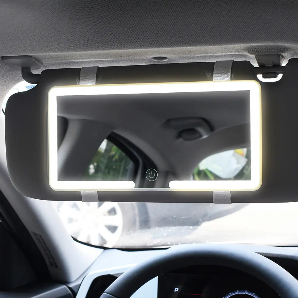 LED Car Sunshade Makeup Mirror with Adjustable Light