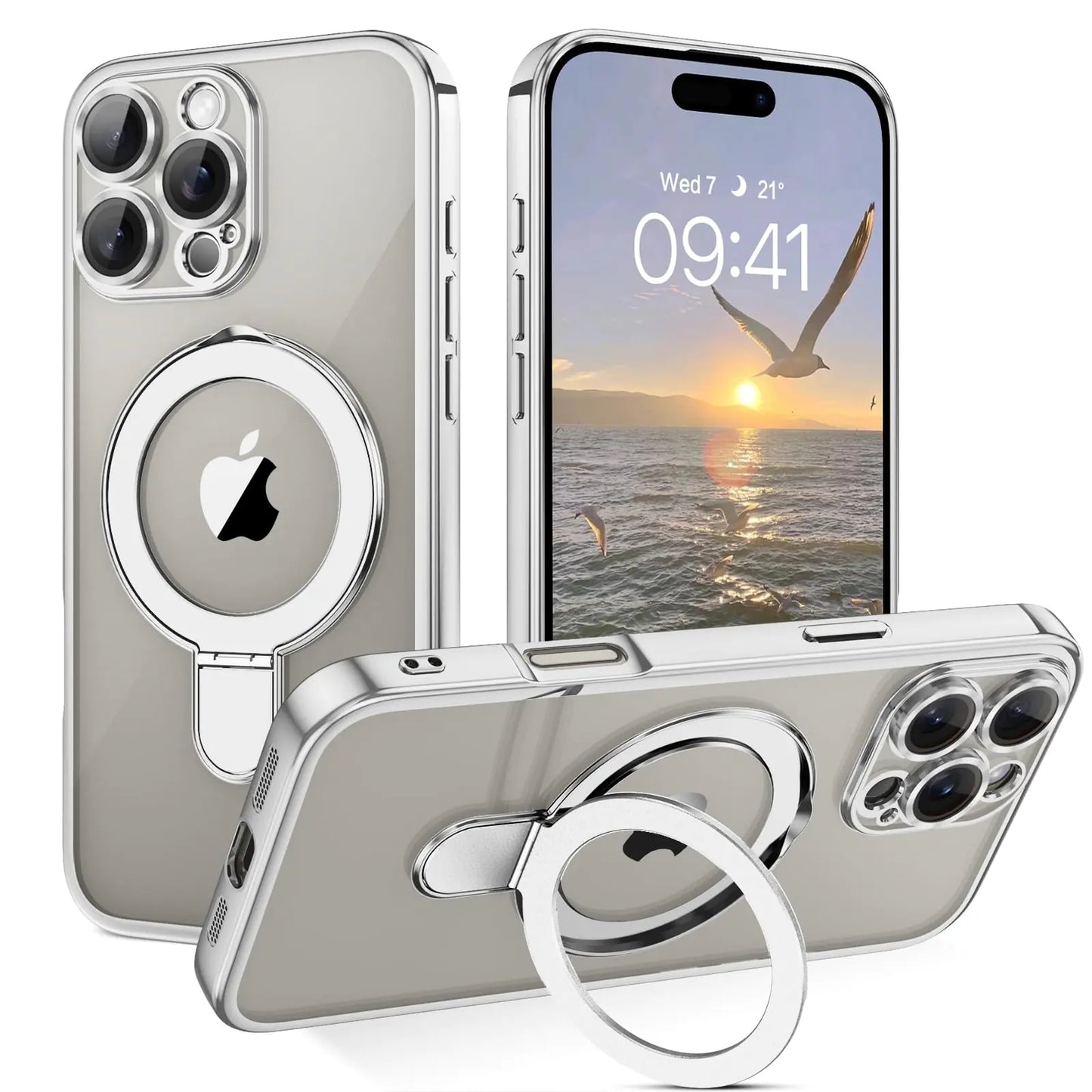GUAGUA for iPhone 16 Pro Case with Stand Magnetic iPhone 16 Pro Clear Case Invisible Ring Holder Slim Shockproof Protective Kickstand Case for iPhone 16 Pro 6.3 inch-Clear/Silver