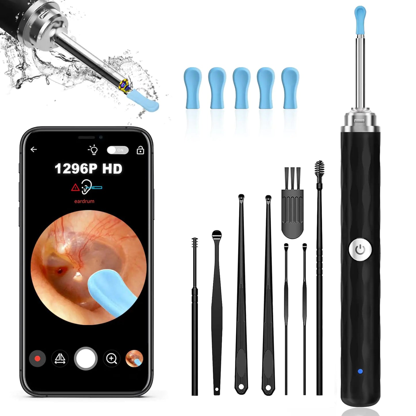 Ear Wax Removal Ear Cleaner with Camera and Light Ear Wax Removal Kit with 1296P Otoscope Ear Cleaning Tool with 6 Ear Spoon Ear Camera for iPhone & Android Phones